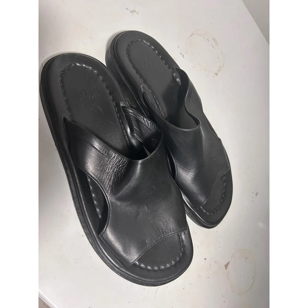 Hugo Boss Mens Black Leather Slides Made in Italy Sandals 18414 8060 Size 43